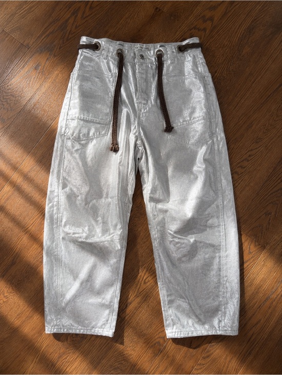 Free People Denim - We the Free Moxie Low Slung Pull On Barrel Pants in Metallic Silver Sz 31 NWOT